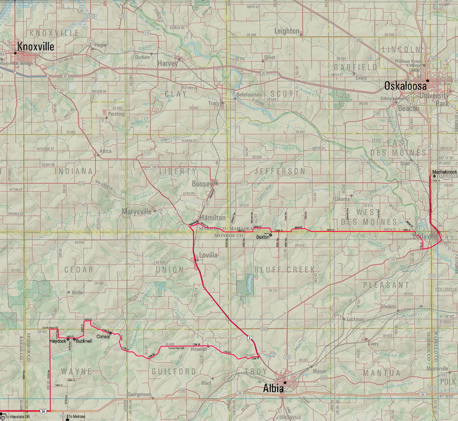 Muchakinock, Consol, Haydock, Bucknell and Buxton Iowa Relative Location Map