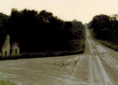County Road H32 looking west towards Mine No. 20 hill in Haydock, IA. Peterson home ruins on left.